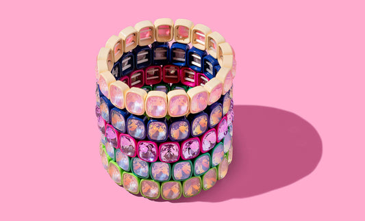 Stretch Bracelet - Enamel w/ Large Rectangle Stones - Layla