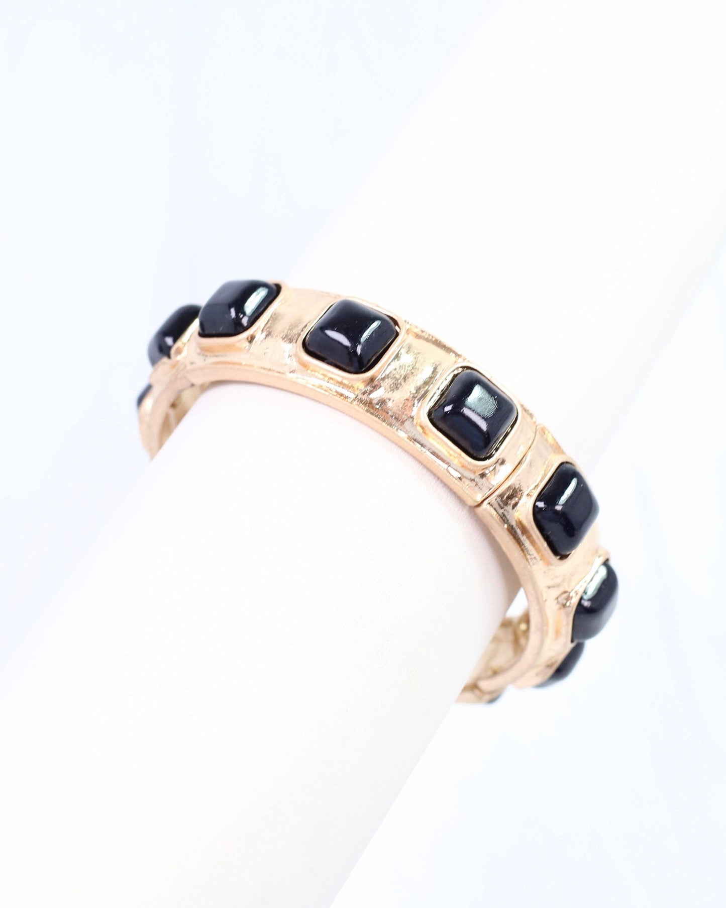 Allie Hammered Gold Stretch Bracelet Black