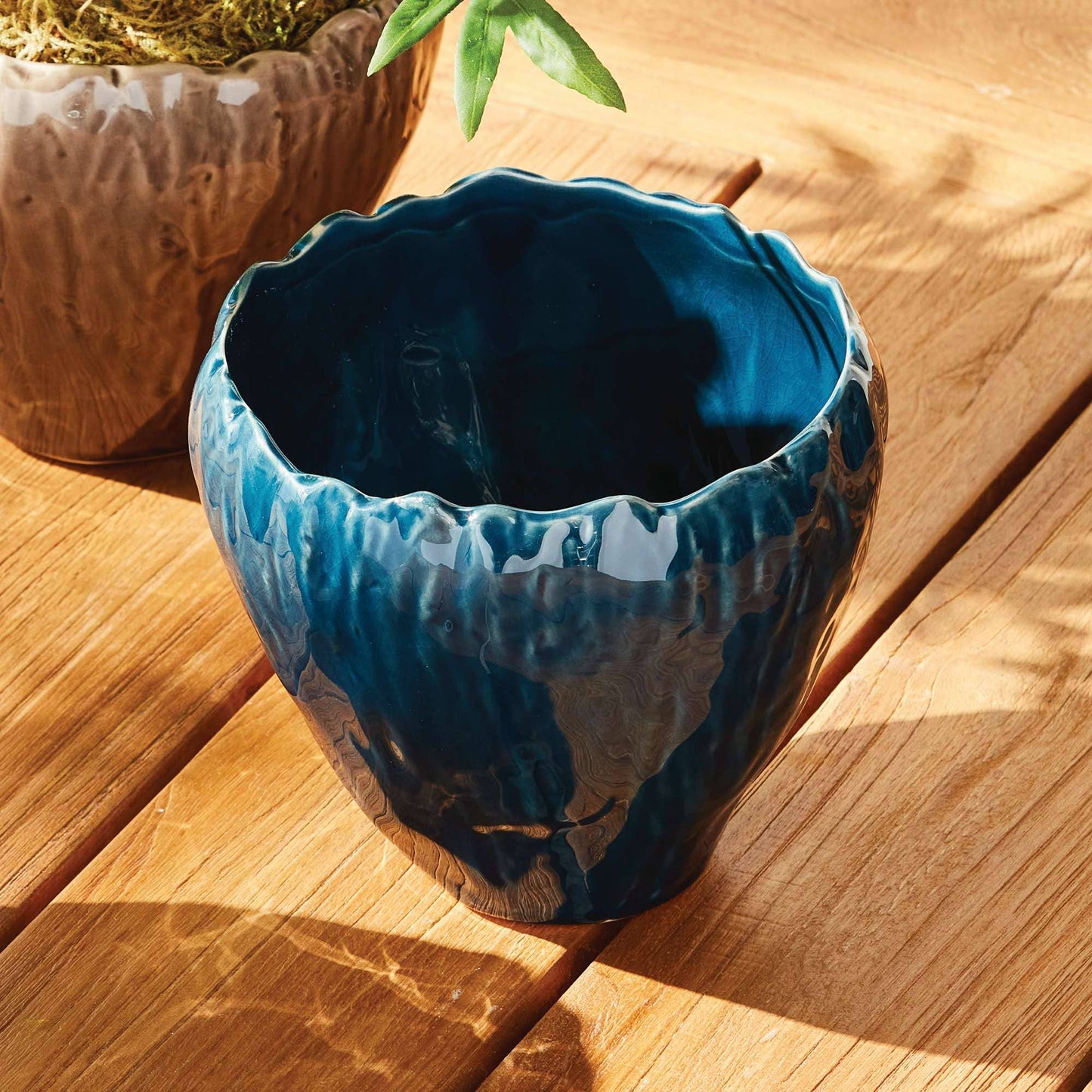 Evelyn Pot Large - Dark Blue Ceramic Cachepot w/ Drain Hole