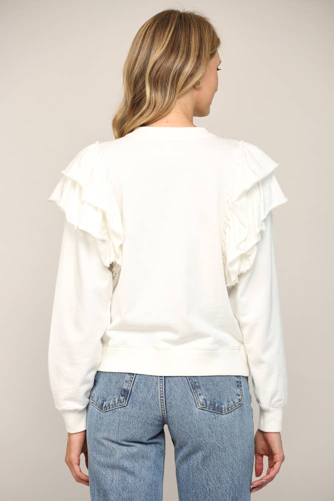 RUFFLE SHOULDER DETAIL WASHED SWEATSHIRT FT21013