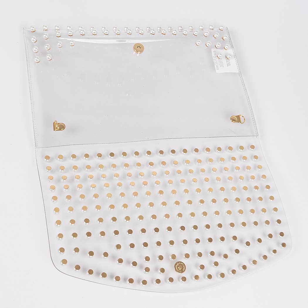 HPC3531 PEARL STUDDED TRANSPARENT ENVELOPE CLUTCH