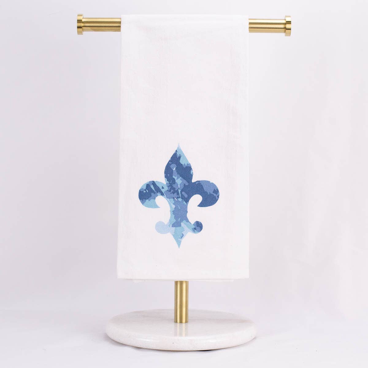 Fleur De Lis Silhouette Hand Towel   White/Blue   20x28