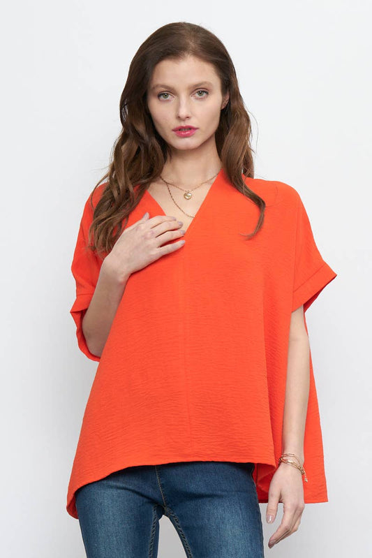 NKT6078B - SOLID DOLMAN SLEEVE V-NECK TOP