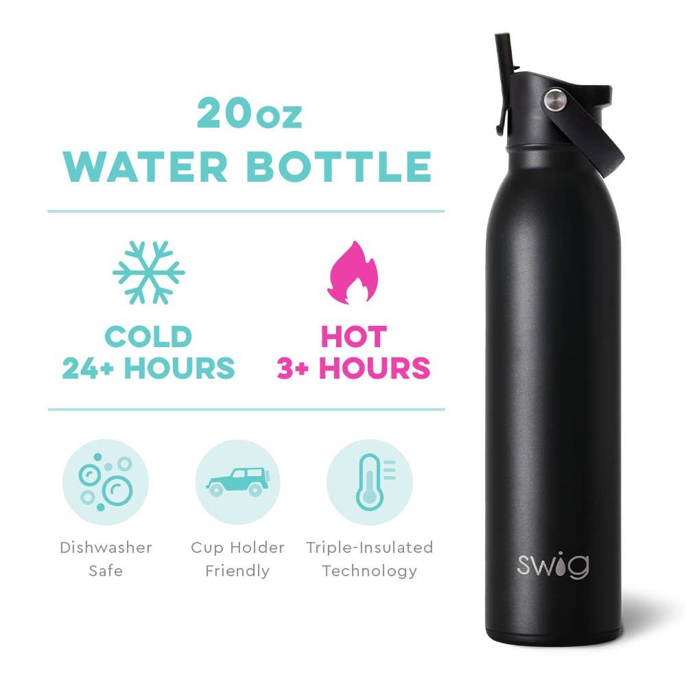 Black Flip + Sip Water Bottle (20oz)