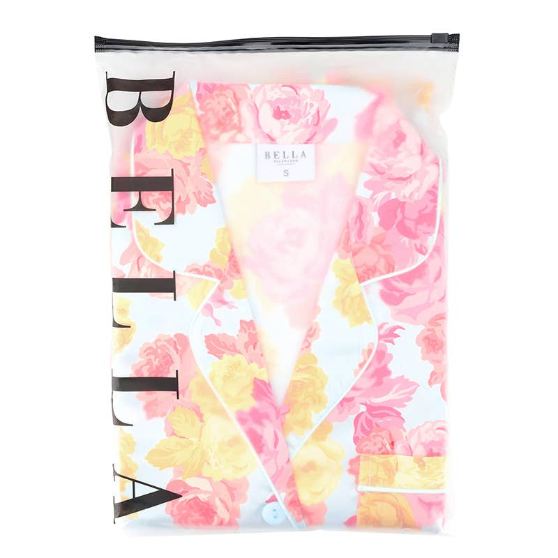 PJ Set with Velvet Tie - Blue + Rose Floral