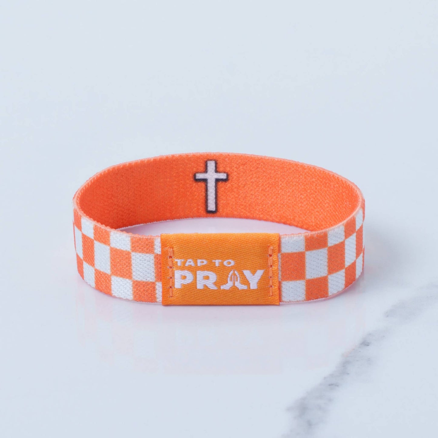 Tap To Pray™ Wristbands - Orange & White Checkers