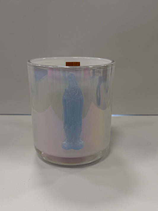 Light Blue Mother Mary-Garden District/Bella Luxury Candle/White Iridescent