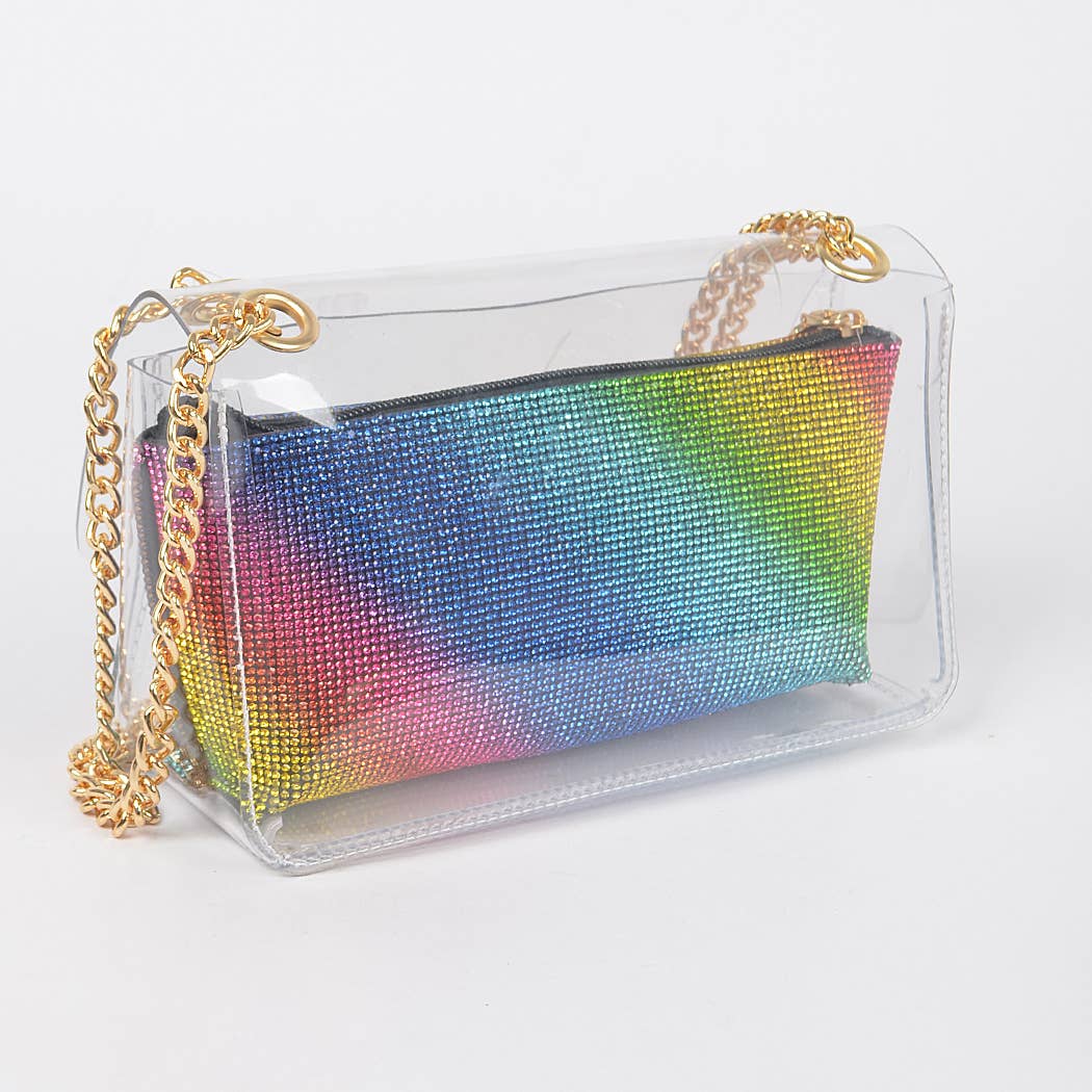 Transparent Crossbody Bag W/Rhinestone Clutch