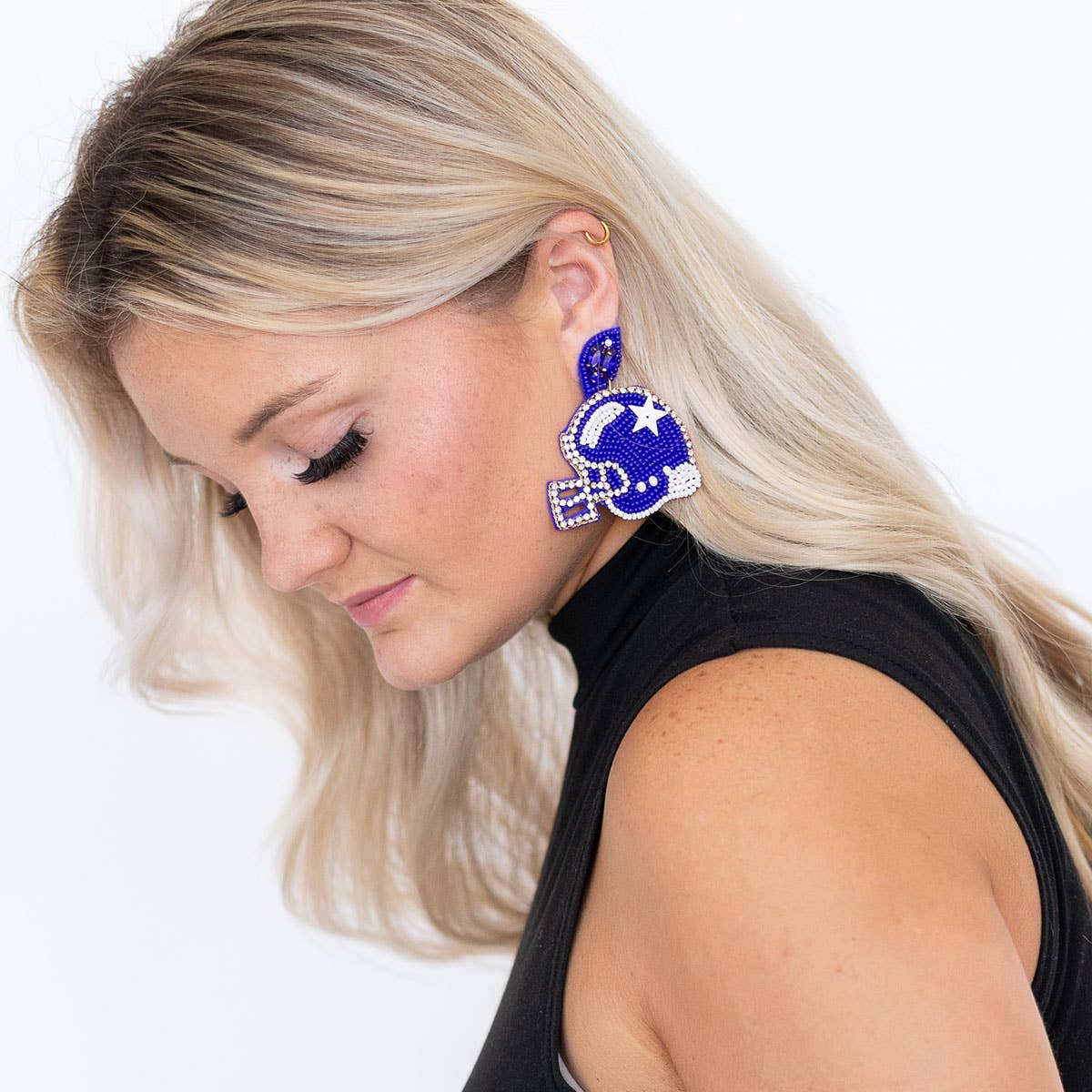 Royal Blue Touchdown Football Helmet Earrings