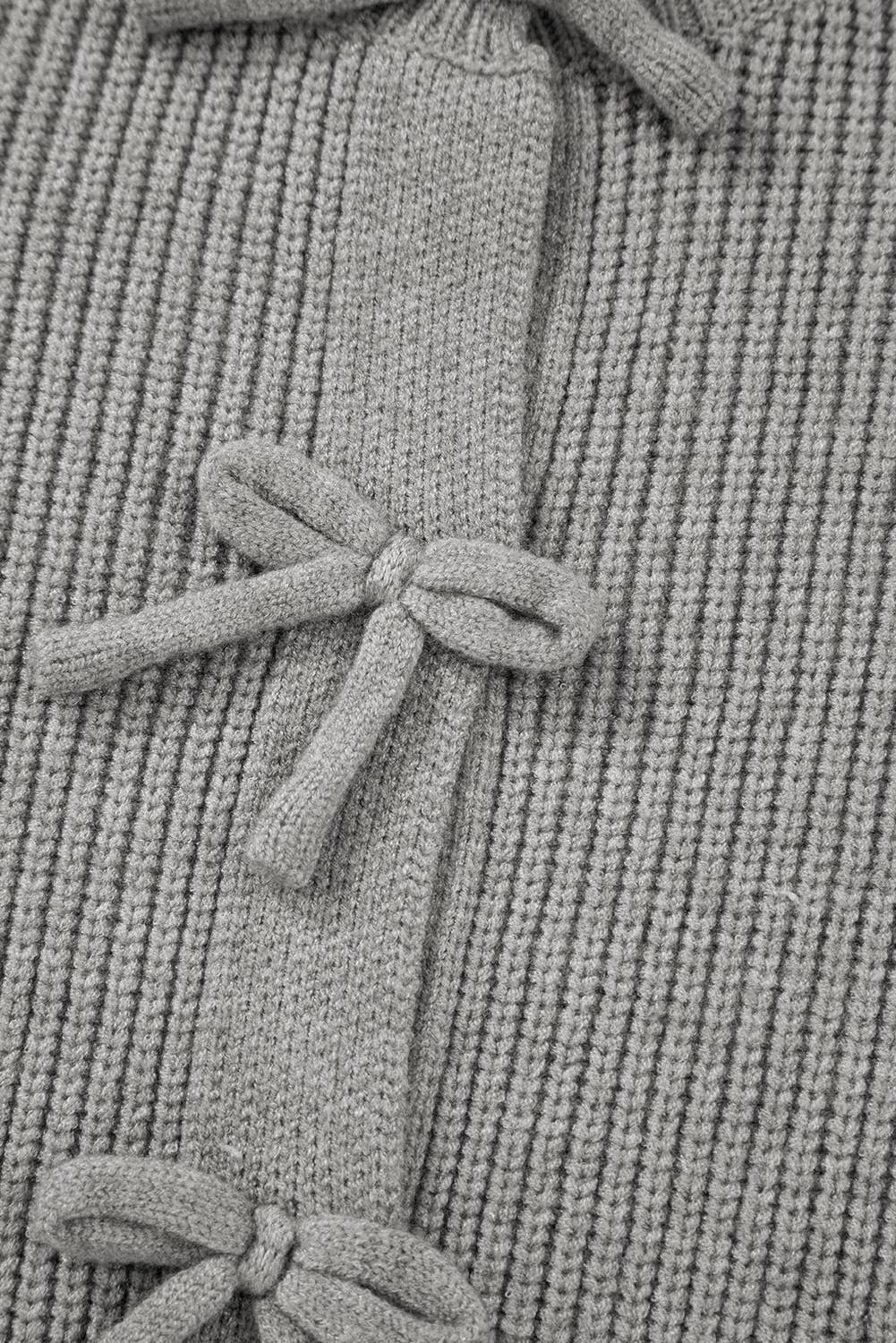 Ribbed Knit Bow Front Buttoned Cardigan | S-XL