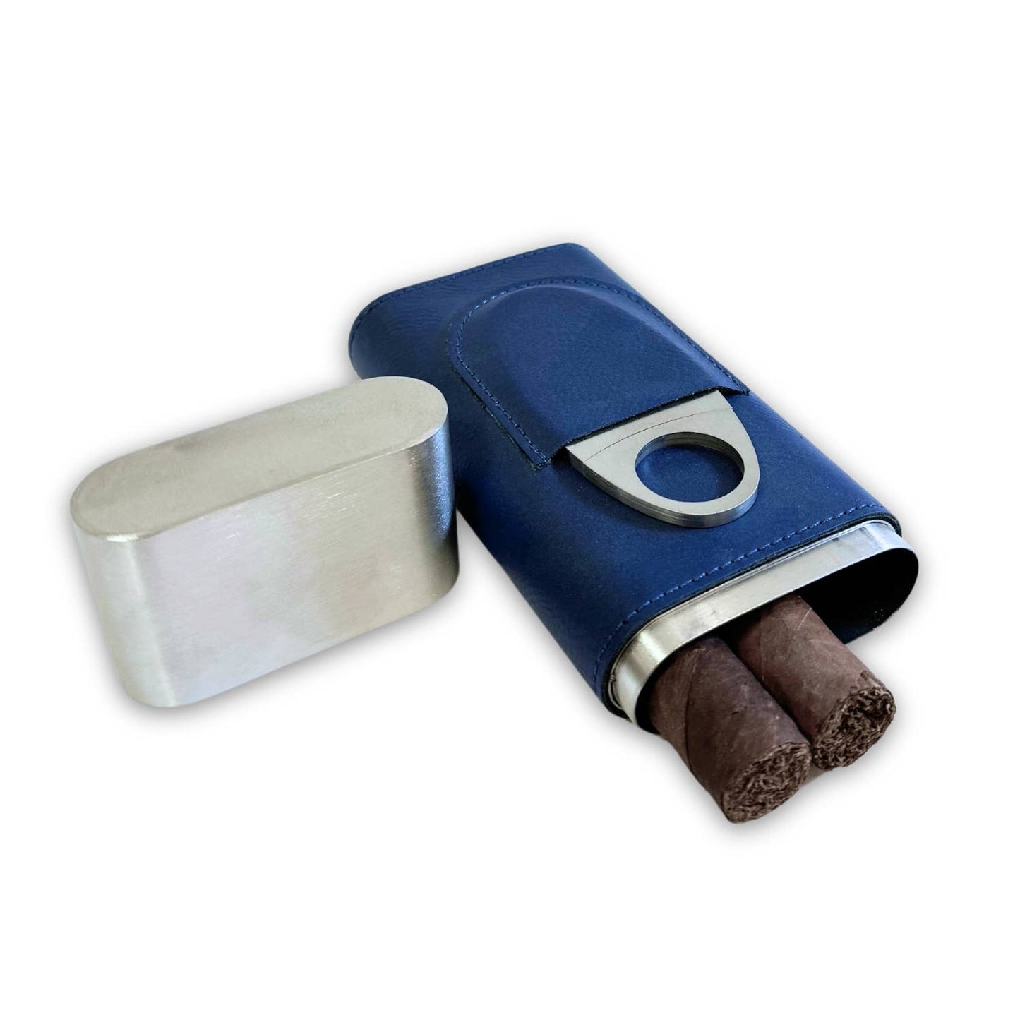 Harrison Leather and Steel Cigar Case with Cutter