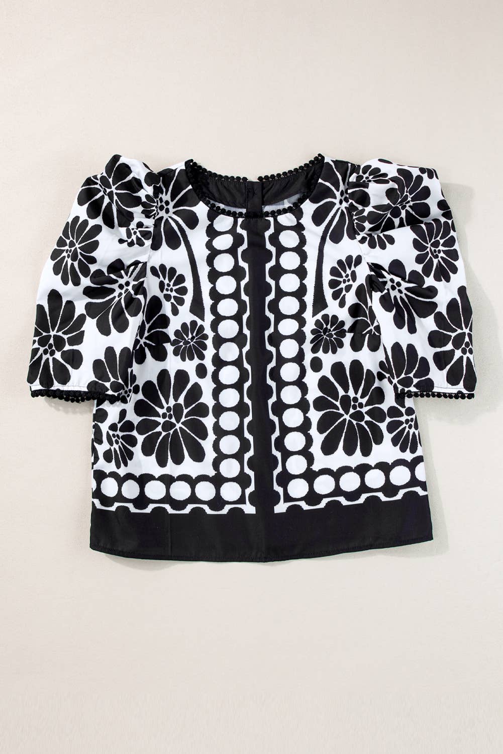 Women Printed Puff Sleeve Buttoned Back Blouse  | S-XL