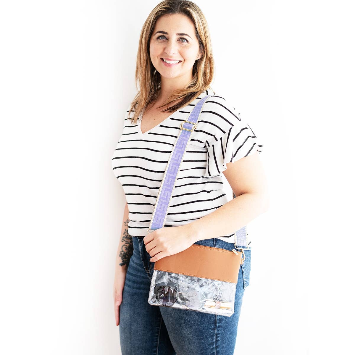 Lilac Greek Key Crossbody Strap