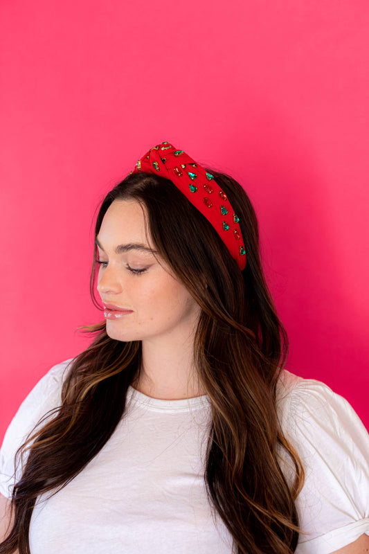 Christmas Headband Knot - Red & Green Rhinestone