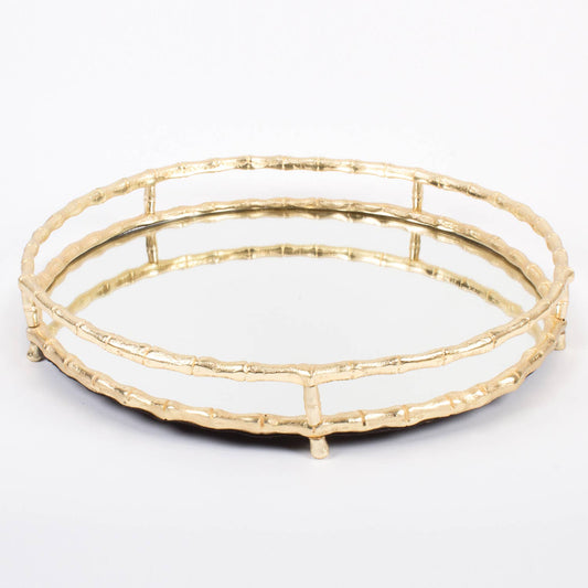 Gold Bamboo Round Mirrored Tray