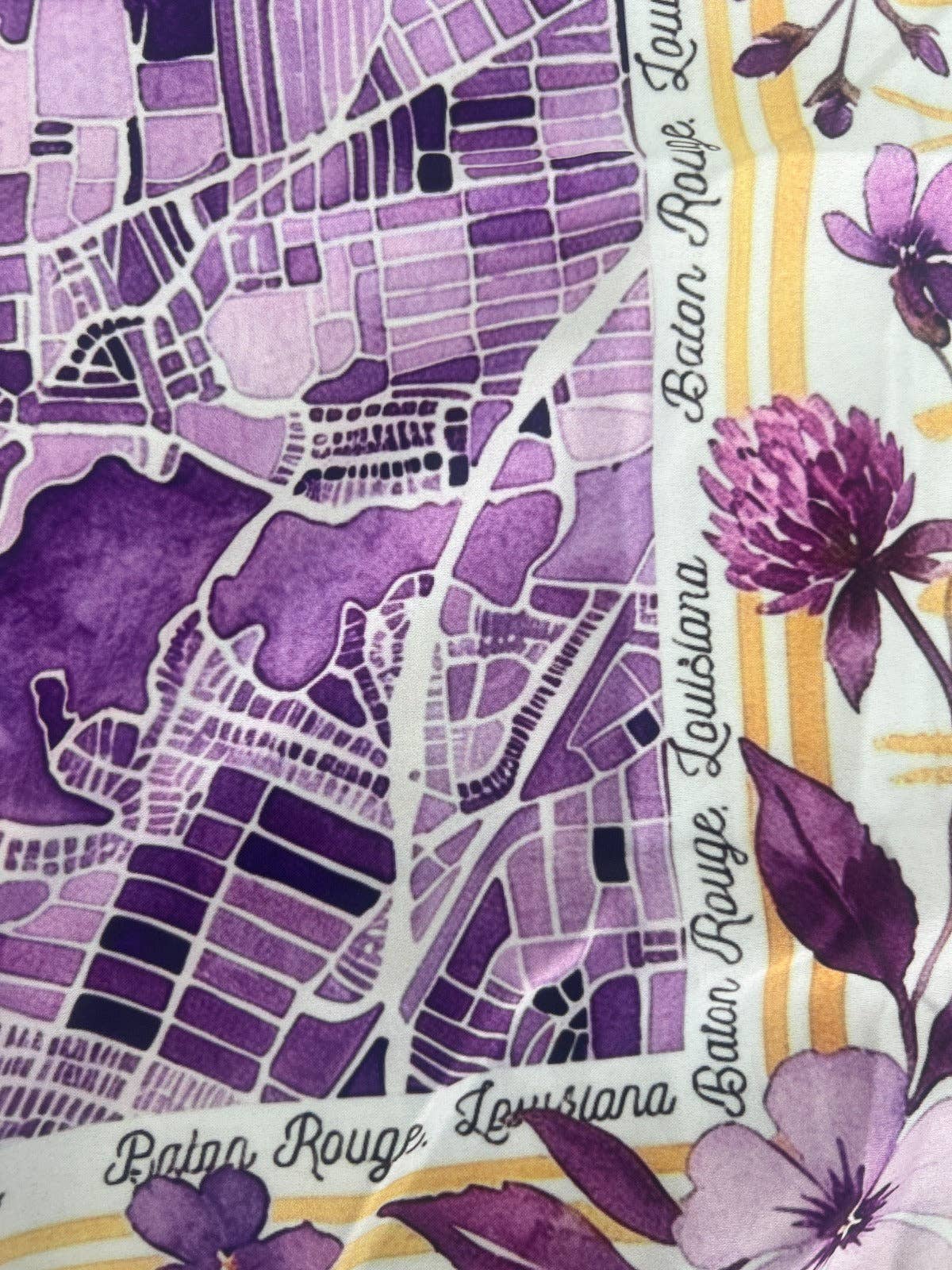 Watercolor Scarf - Baton Rouge Map - Purple & Yellow