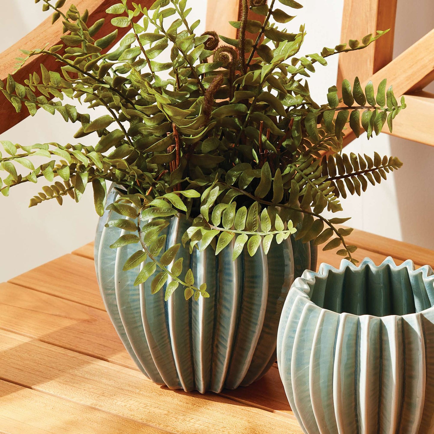 Nikko Pot Large - Blue Ceramic Cachepot with Drain Hole