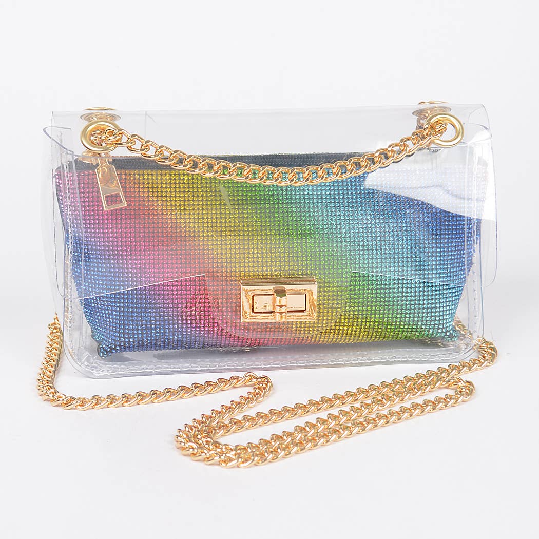 Transparent Crossbody Bag W/Rhinestone Clutch