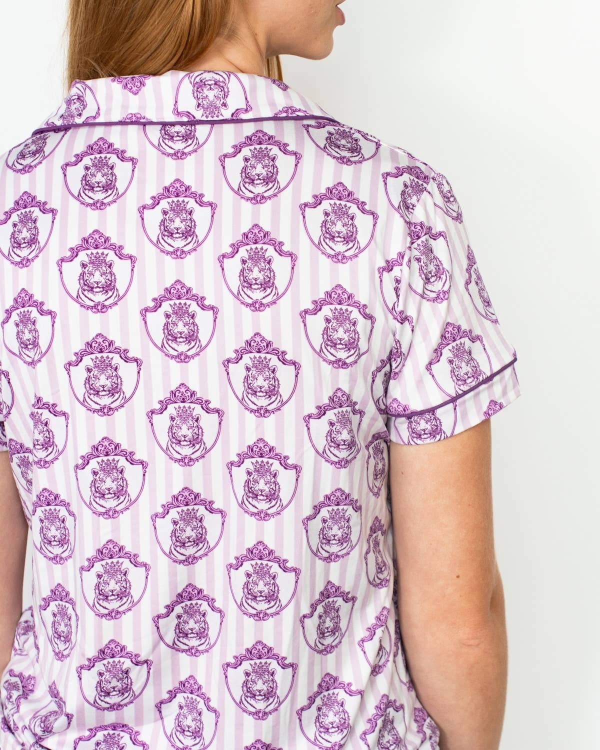 Gilded Tiger Short Sleeve Button Up Sleep Shirt   Light Orchid/Purple   -Asst.