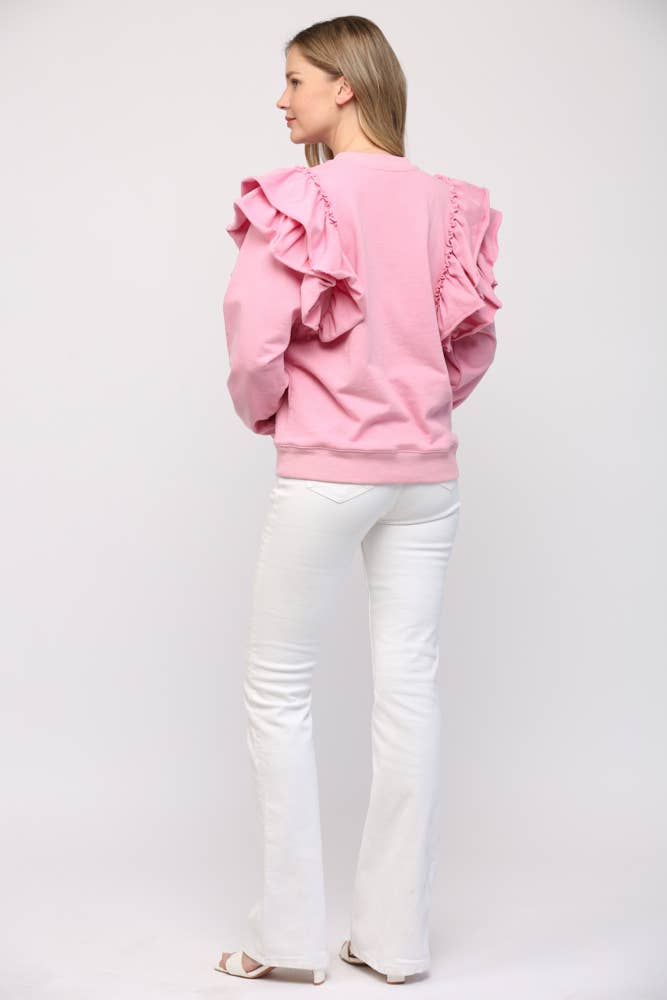 RUFFLE SHOULDER DETAIL WASHED SWEATSHIRT FT21013