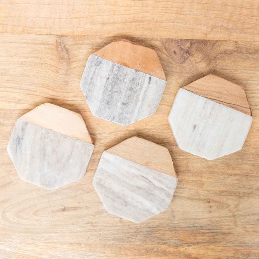 Leopold Marble Coasters   Sand/Natural   4x4 Set of 4