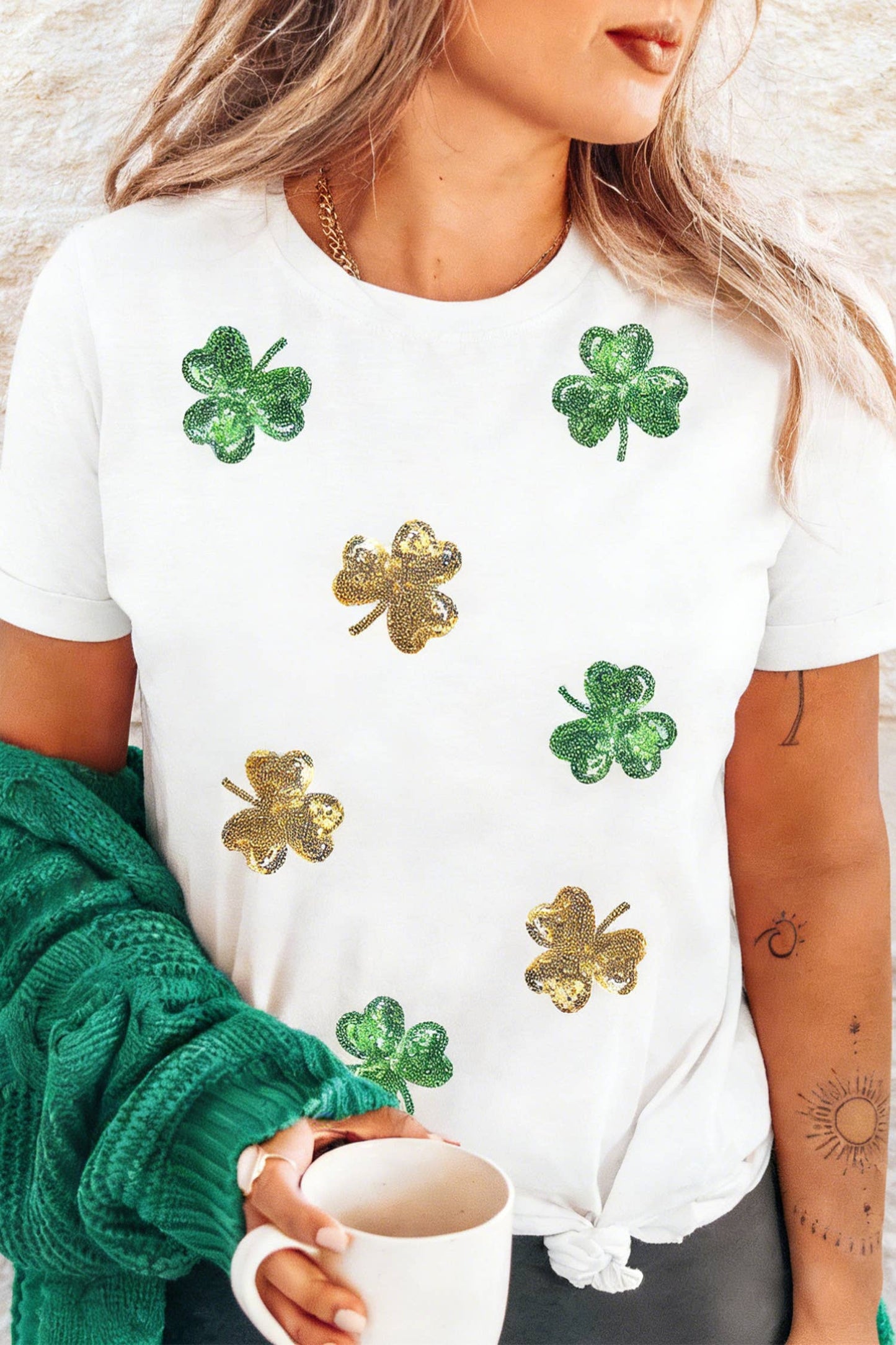LDC 2-tone Sequin Clovers St Patricks Day T Shirt