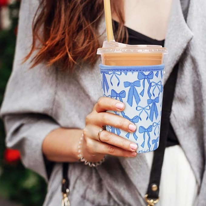 Reusable Drink Insulated Sleeves Blue Bow