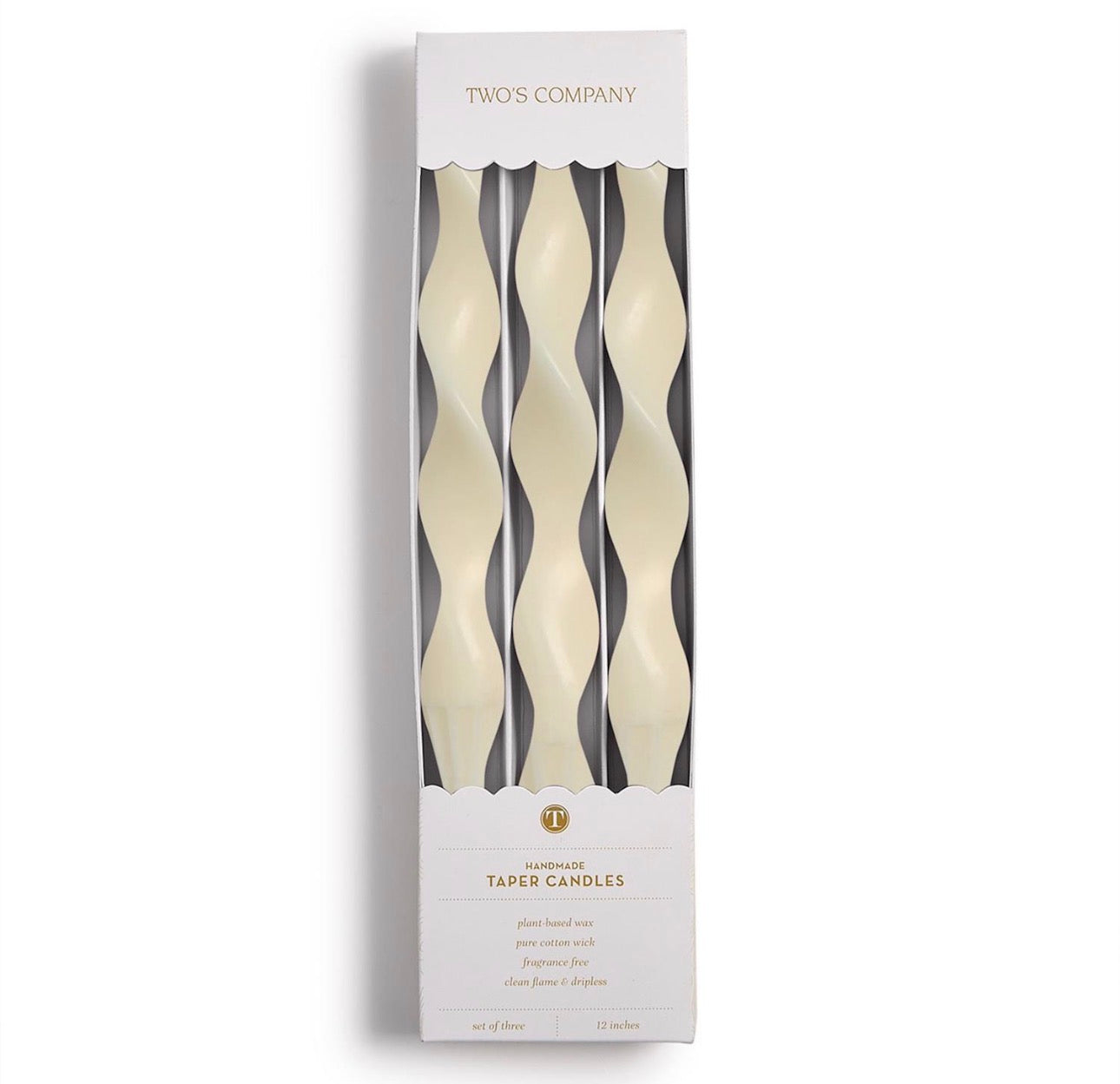 S/3 Twist and Glow Set Ivory 12” Twist Taper Candles In Gift Box
