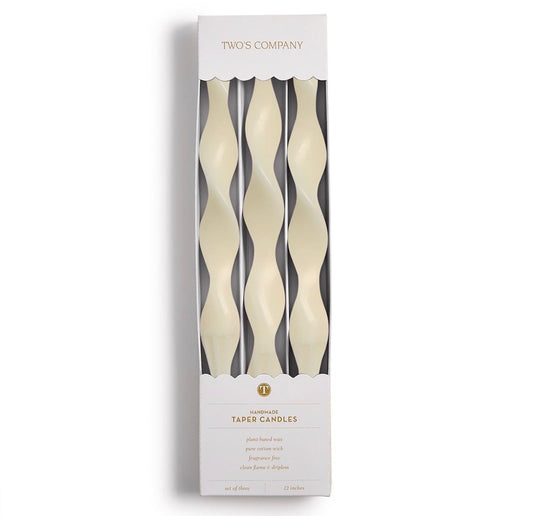 S/3 Twist and Glow Set Ivory 12” Twist Taper Candles In Gift Box