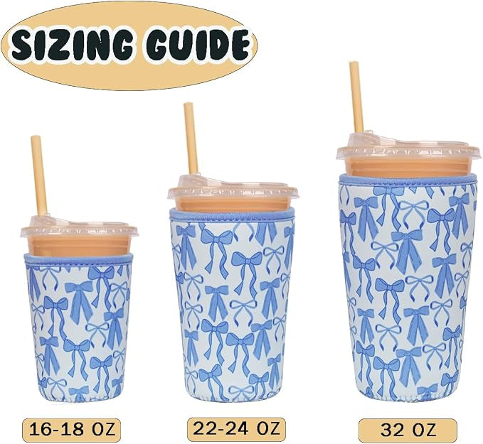 Reusable Drink Insulated Sleeves Blue Bow