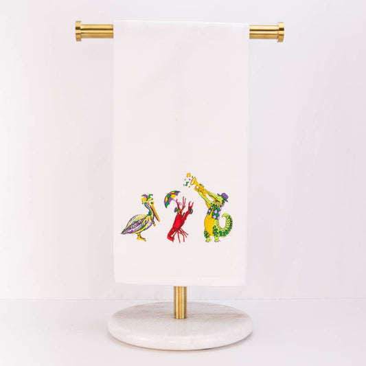 Mardi Gras Band Hand Towel   White/Multi  20x28