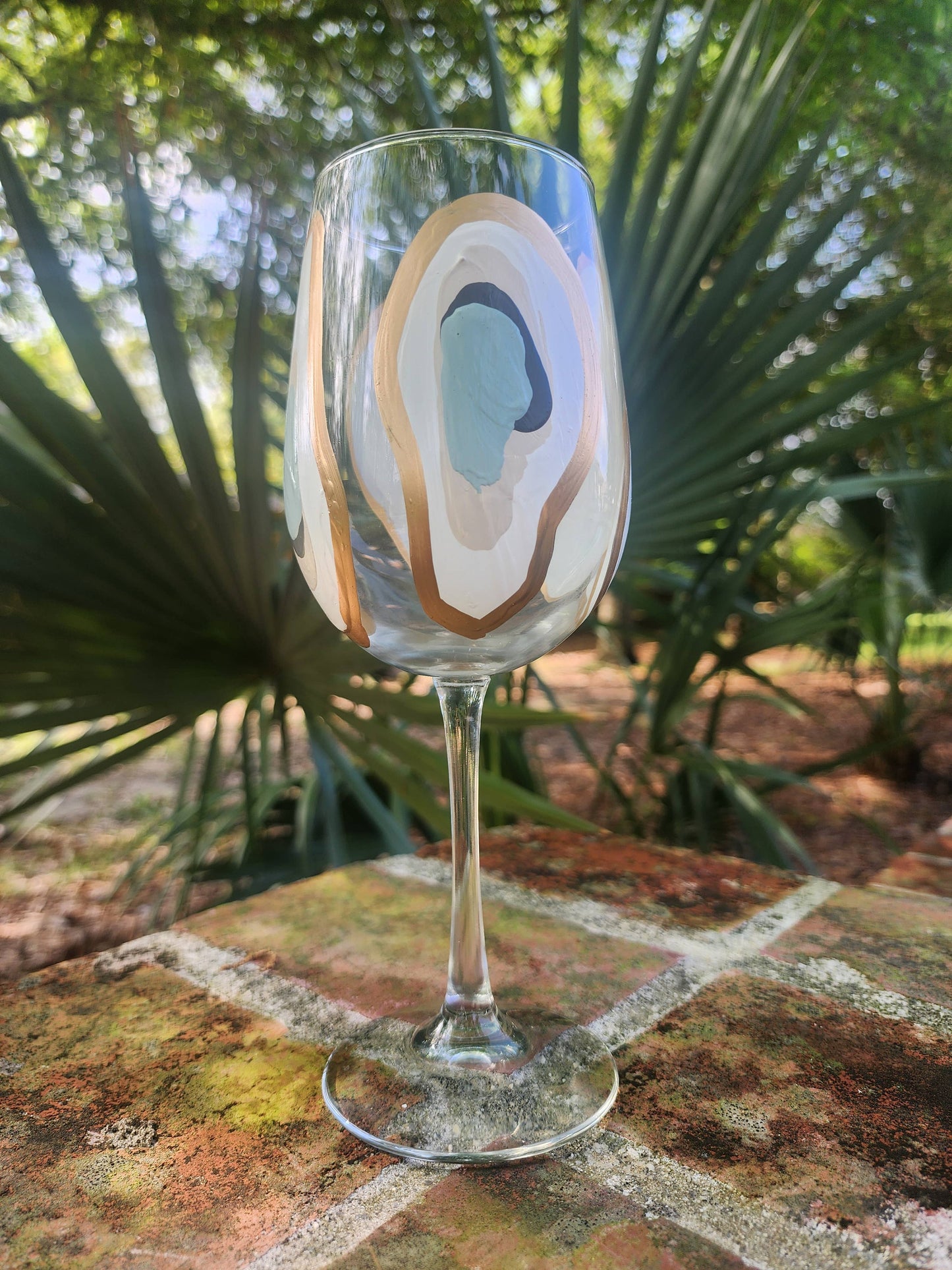 Hand Painted Oyster Tall Wine Glass Stemmed - Beach Sand