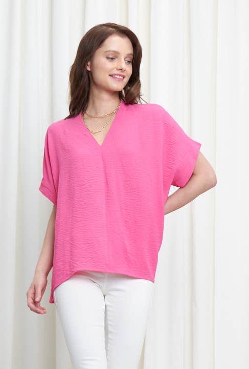 NKT6078B - SOLID DOLMAN SLEEVE V-NECK TOP