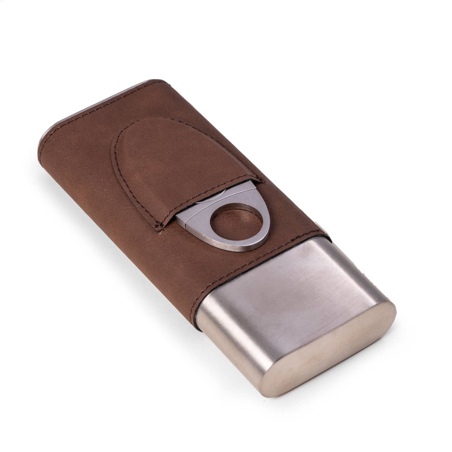 Harrison Leather and Steel Cigar Case with Cutter