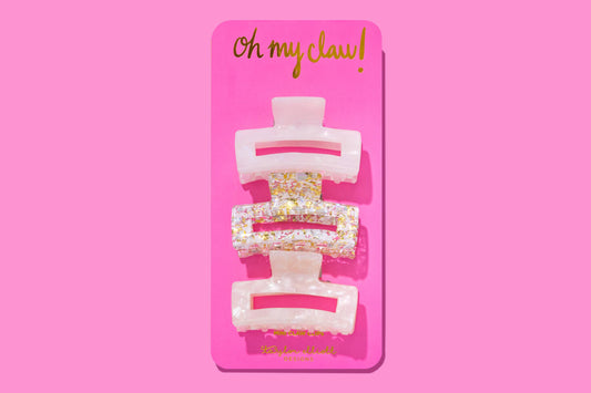 Claw Hair Clip Trio - Med - Pearl Confetti / White / Pearl