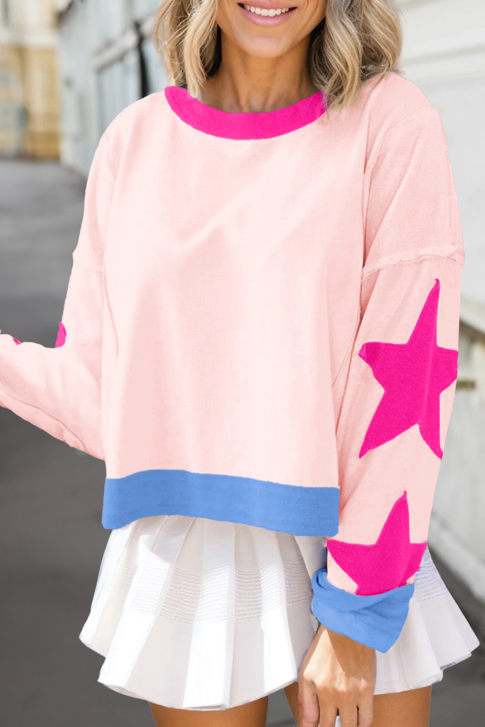 Women Star Exposed Seam Long Sleeved Loose Sweatshirt | S-XL