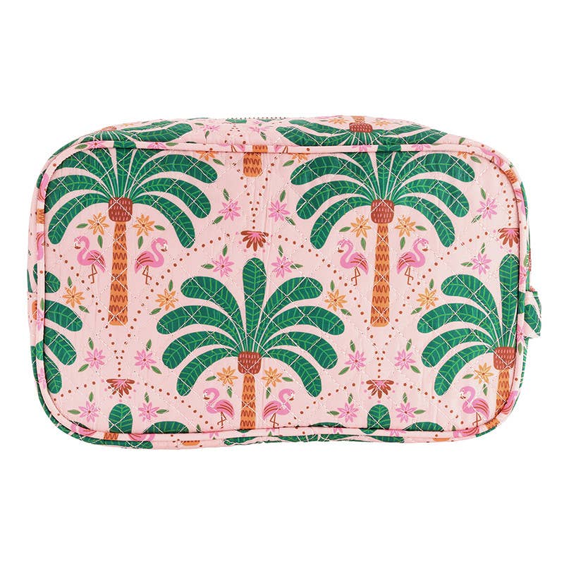 Quilted Cosmetic Bag - Pink + Palm Trees