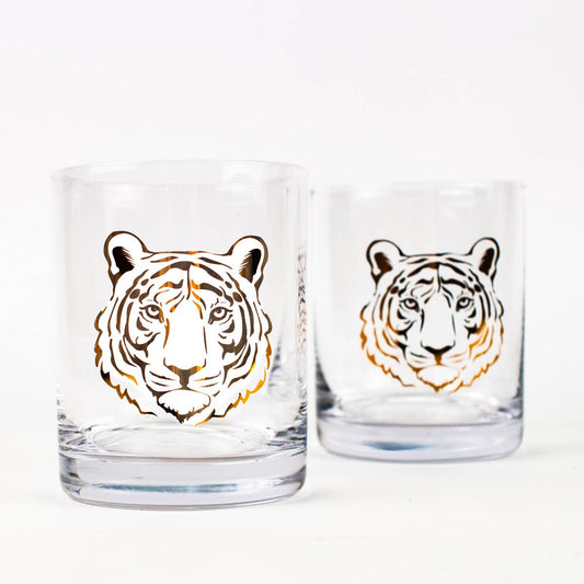 Tiger Rocks Glass Set    Clear/Gold   13oz