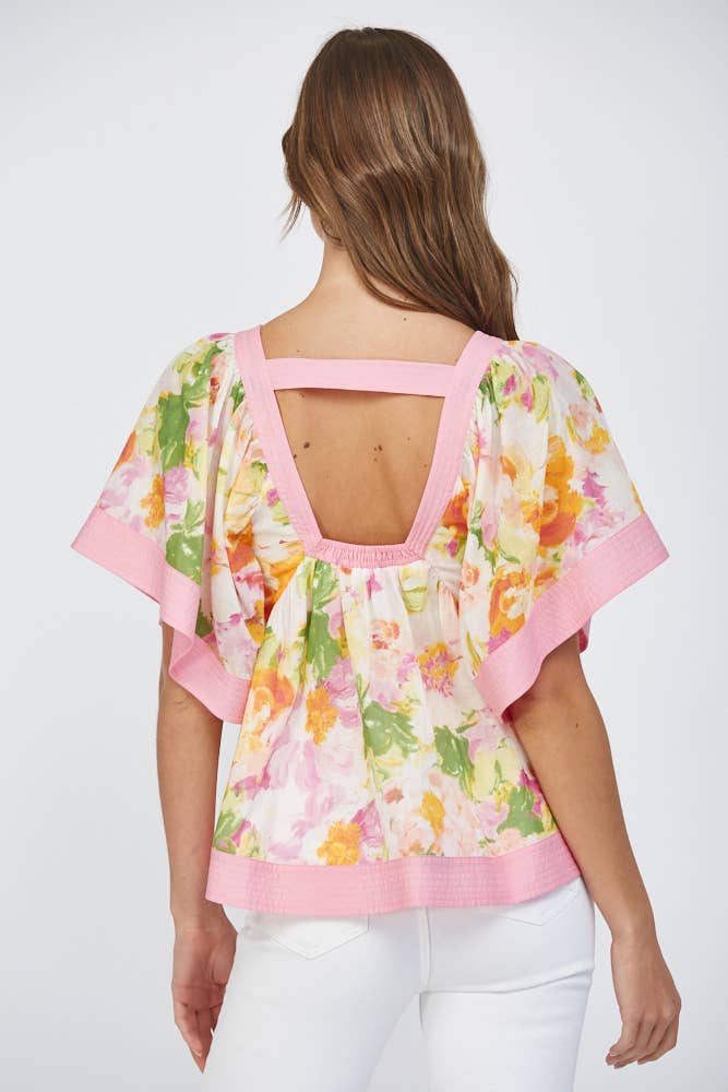 CONTRAST TOP STITCH DETAIL BABYDOLL TOP FT25422