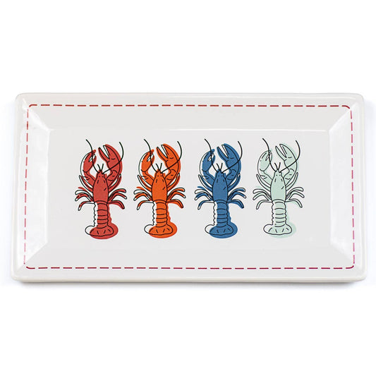 Crawfish Season Rectangle Platter   White/Red/Royal   12x6.5