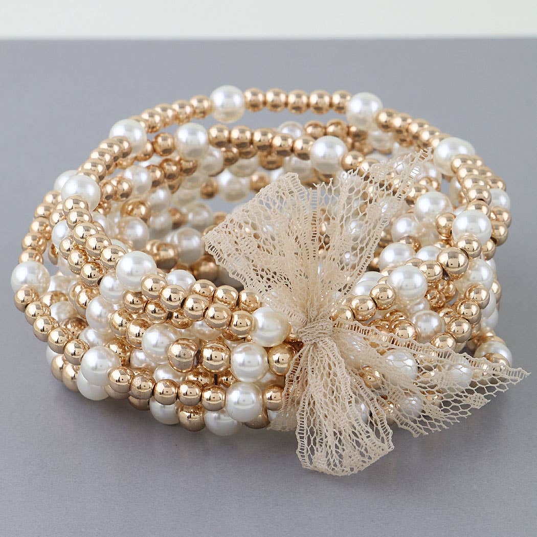 Lace Ribbon Pearl Beaded Bracelet