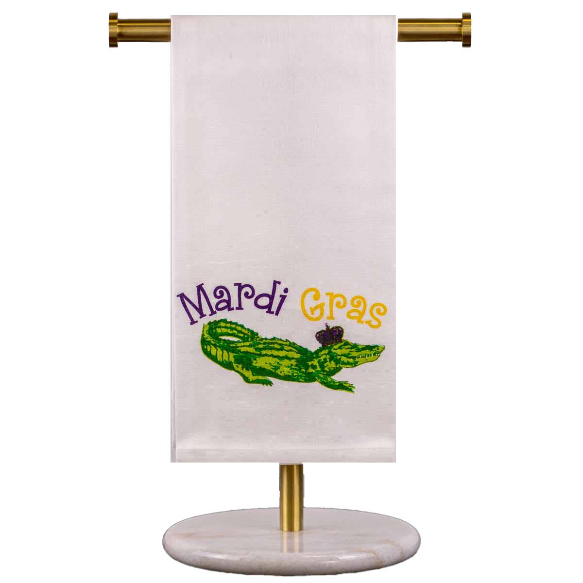 Mardi Gator King Hand Towel   White/Multi   20x28
