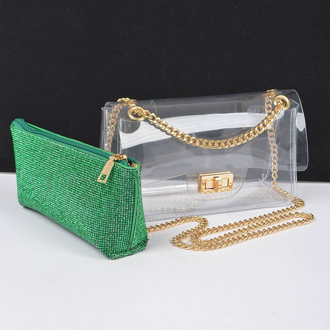 Transparent Crossbody Bag W/Rhinestone Clutch