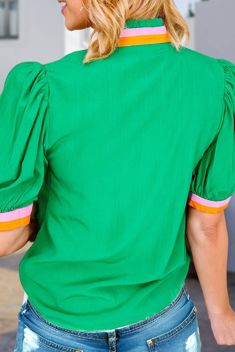 Contrast Color Block Short Sleeve Blouse | S-XL
