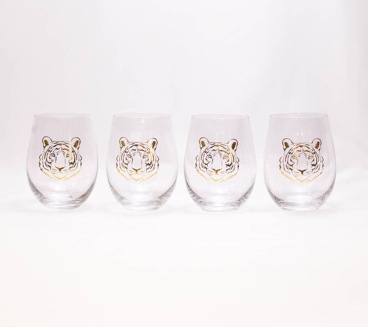 Go Get Em Tiger Wine Glass Gift Set   Clear/Gold   16oz