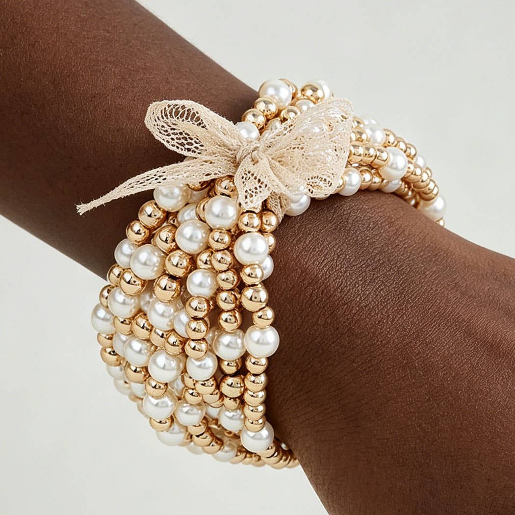 Lace Ribbon Pearl Beaded Bracelet