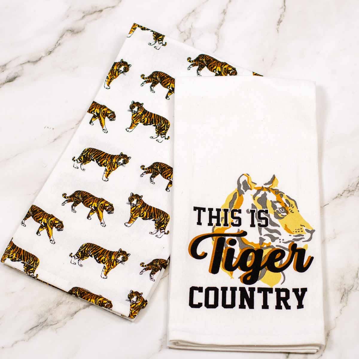 Tiger Country Hand Towel   White/Black/Dark Orange   20x28   Set of 2