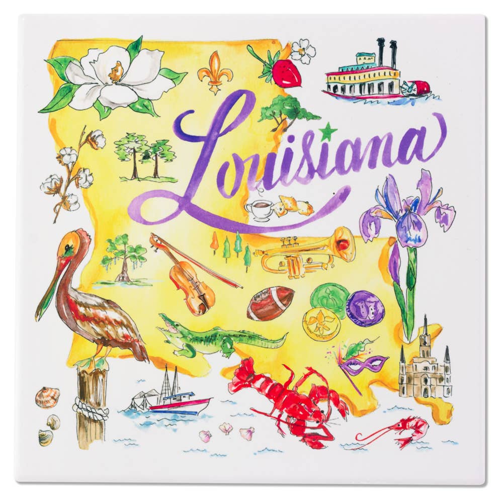 LA State Collection 8" Ceramic Trivet Louisiana Rosanne Beck