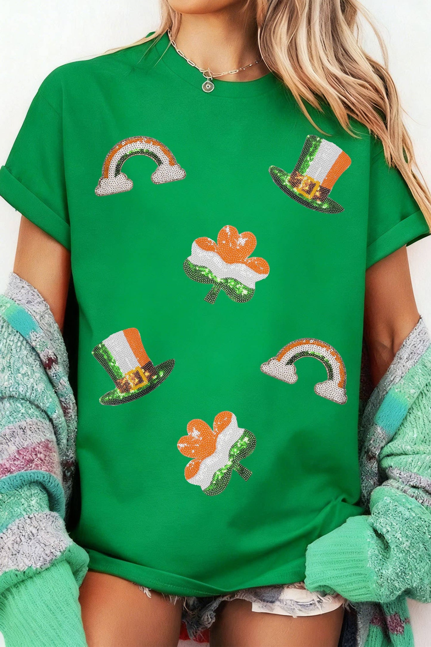 LDC St Patricks Day Elements Sequin Graphic Tee