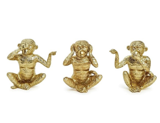 Hear No, See No, Speak No Evil Monkeys Gold